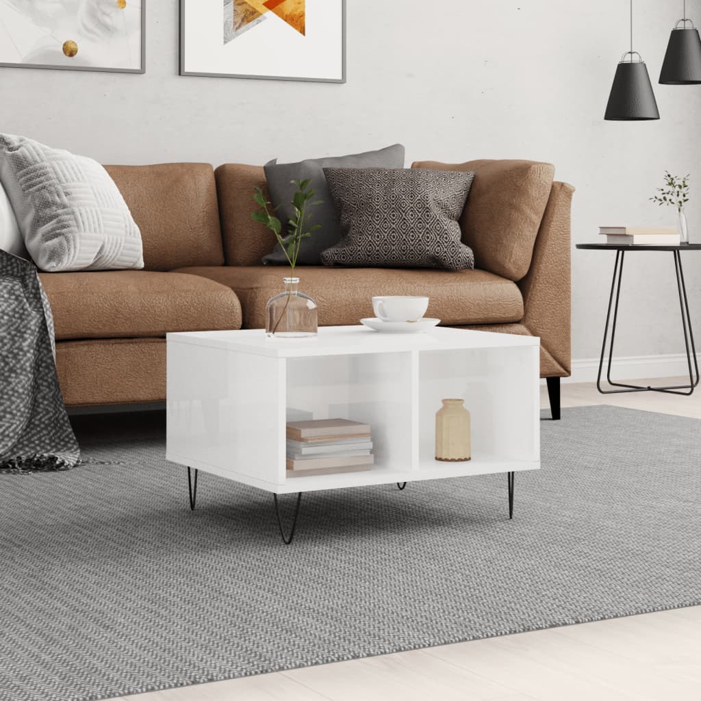 vidaXL Konferenčný stolík lesklý biely 60x50x36,5 cm spracované drevo