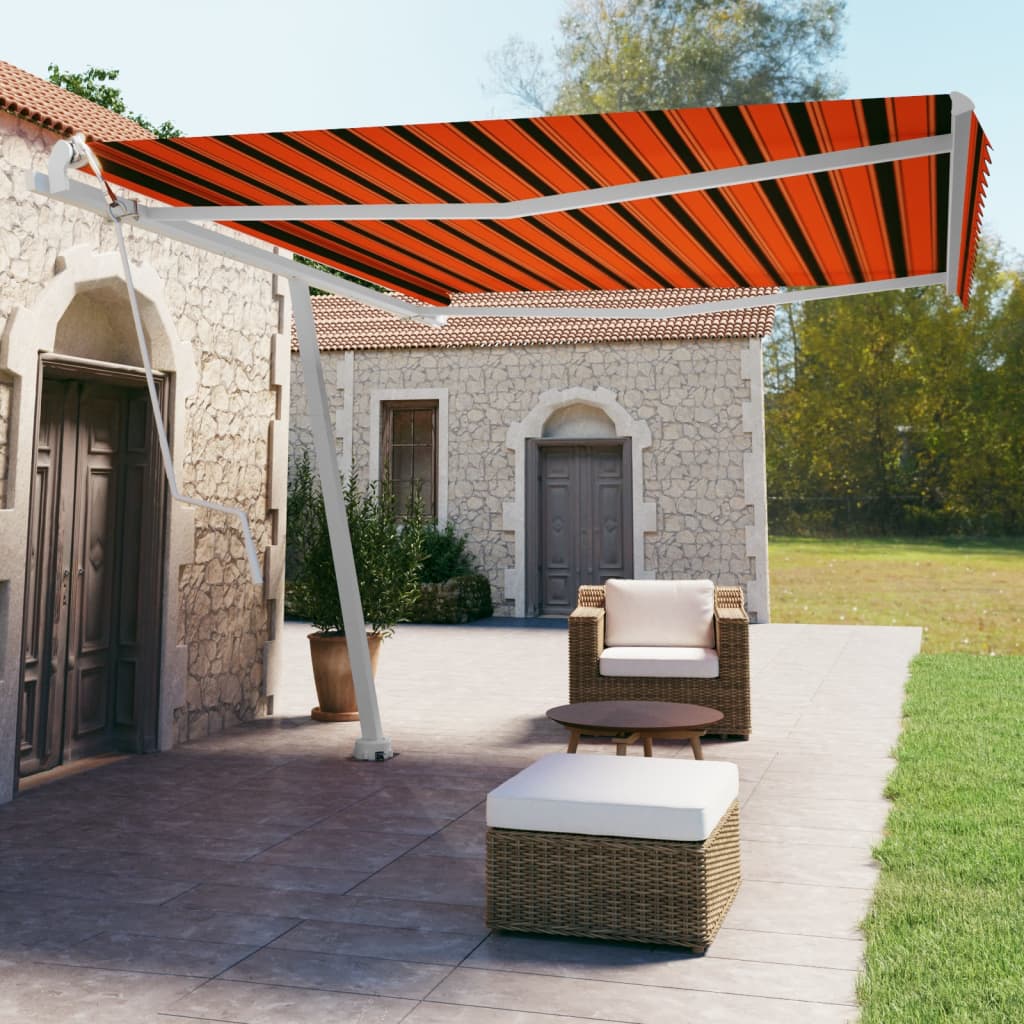 vidaXL Samostatne stojaca ručná markíza 450x350 cm oranžovo-hnedá