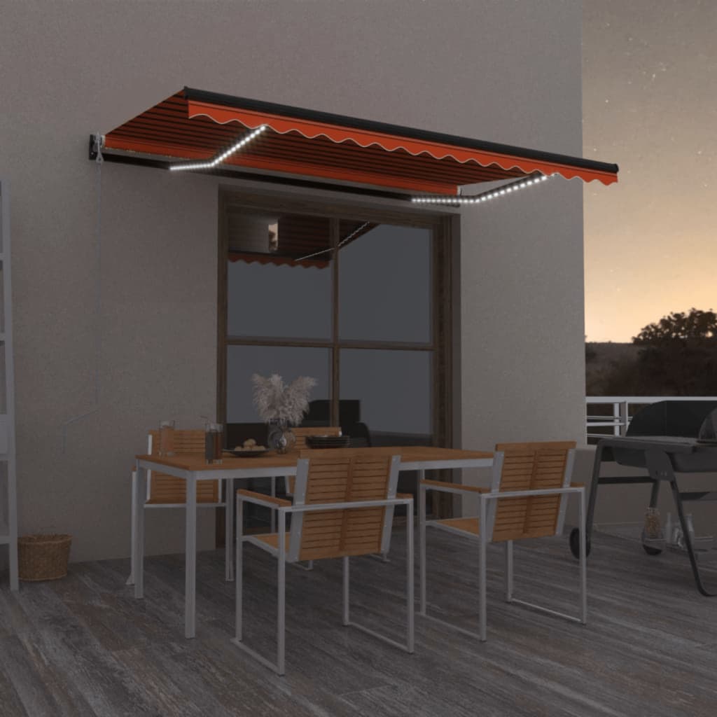 vidaXL Automatická markíza,LED a senzor vetra 450x350cm,oranžová/hnedá
