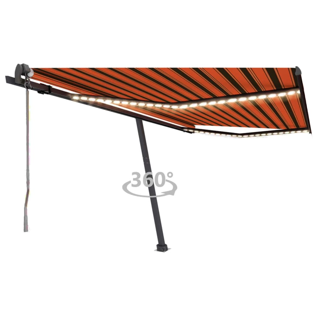 vidaXL Automatická markíza,LED a senzor vetra 450x350cm,oranžová/hnedá