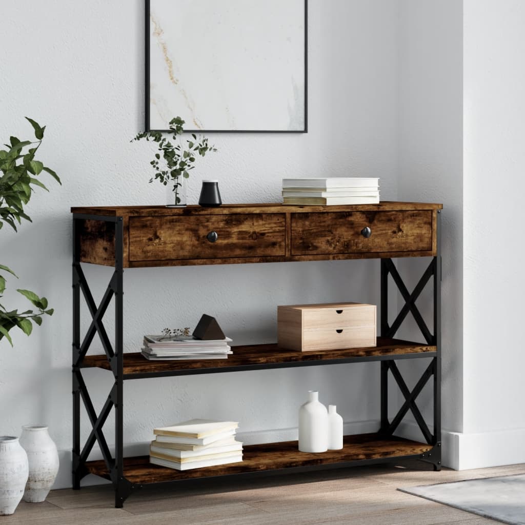 vidaXL Konzolový stolík dymový dub 100x28x75 cm kompozitné drevo