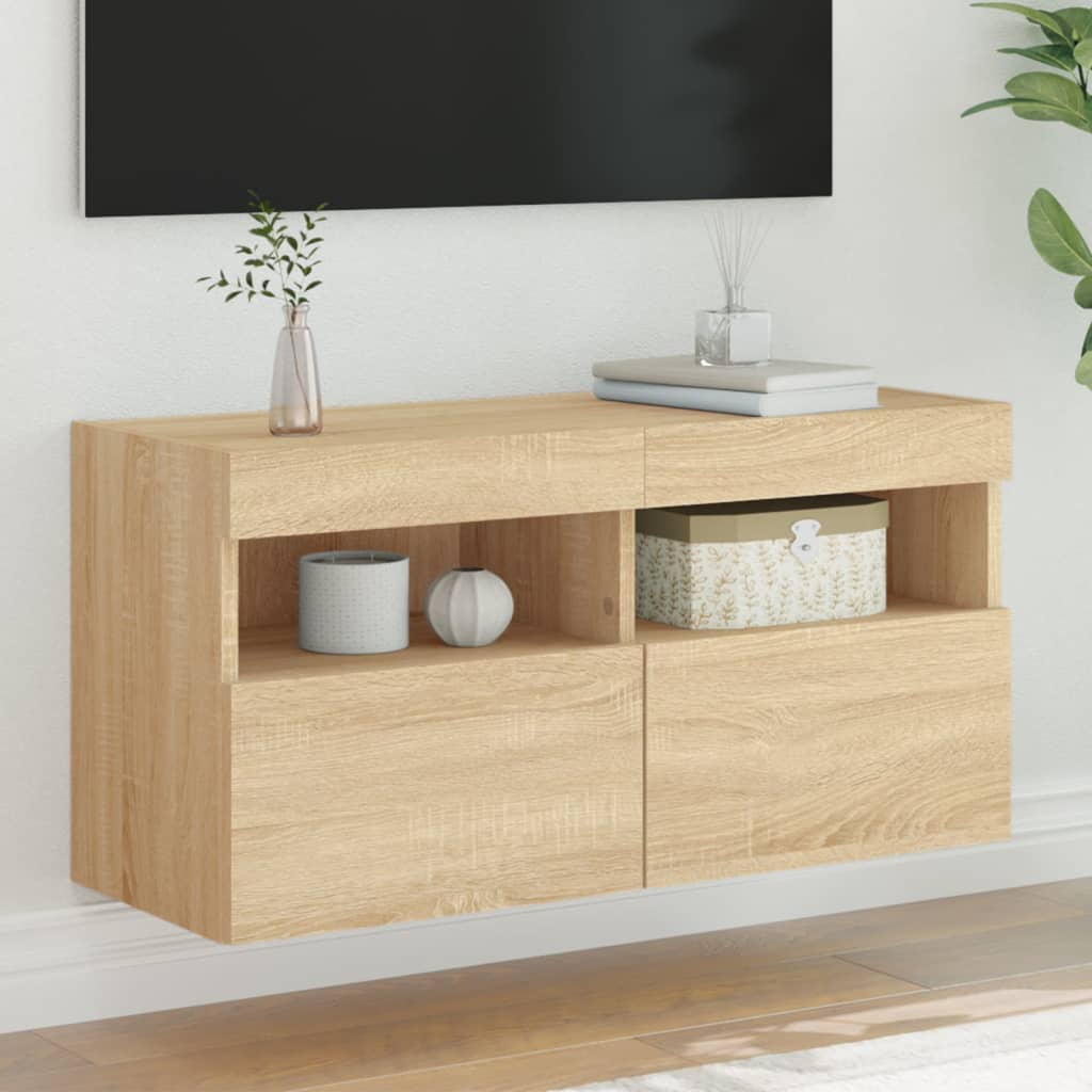 vidaXL TV nástenná skrinka s LED svetlami dub sonoma 80x30x40 cm