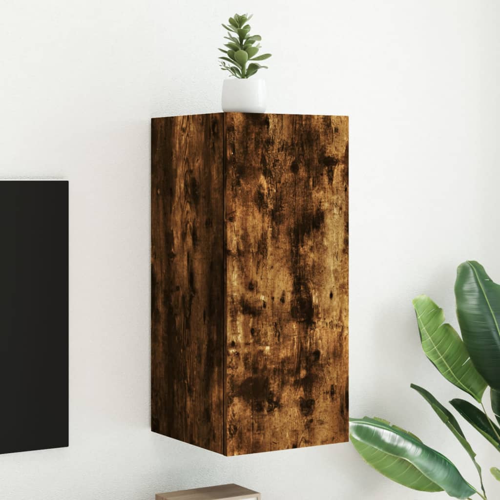 vidaXL TV nástenná skrinka s LED svetlami dymový dub 30,5x35x70 cm