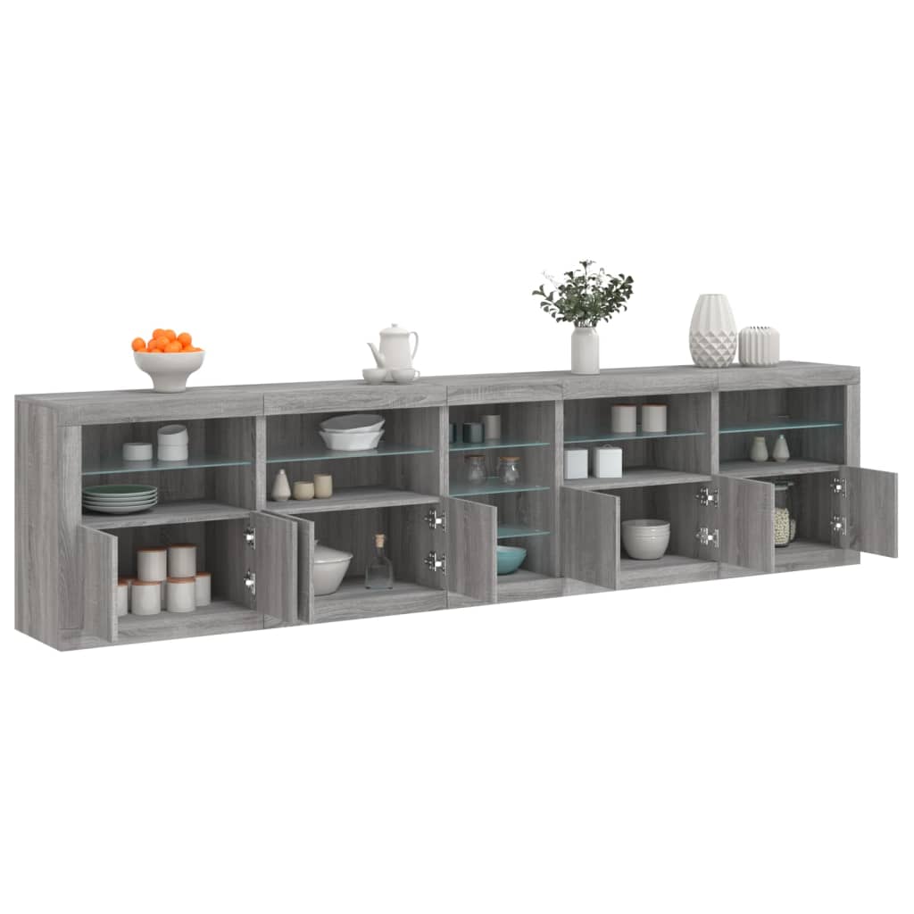 vidaXL Komoda s LED svetlami sivá sonoma 283x37x67 cm