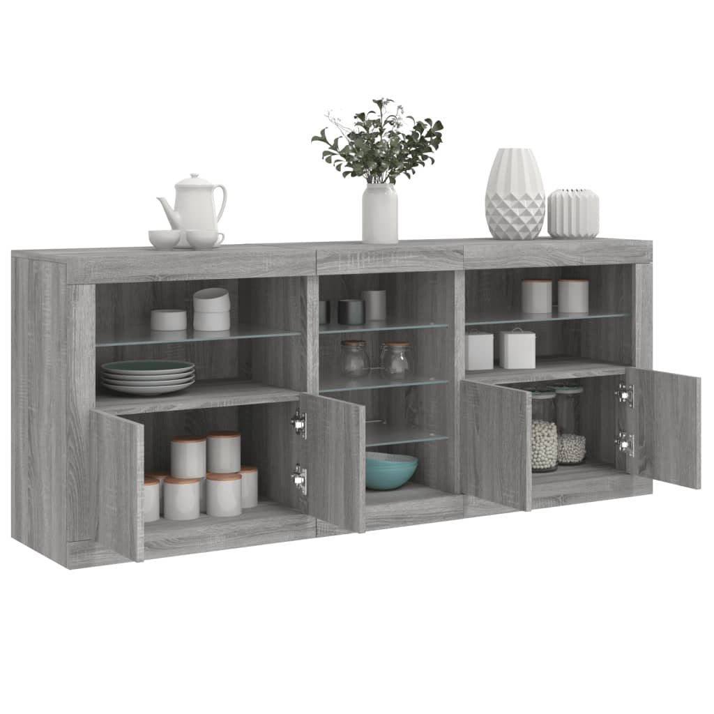 vidaXL Komoda s LED svetlami sivá sonoma 181,5x37x67 cm