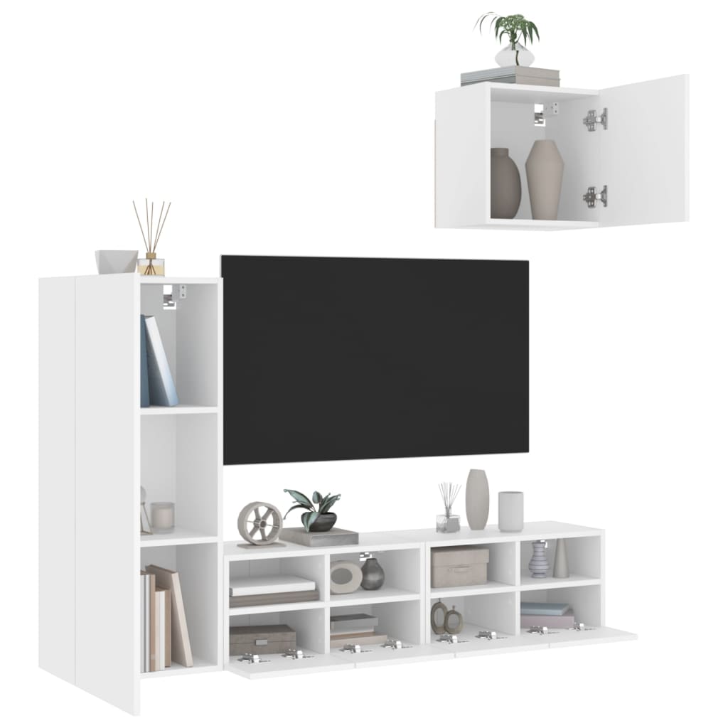 vidaXL 4-dielne TV nástenné skrinky biele kompozitné drevo