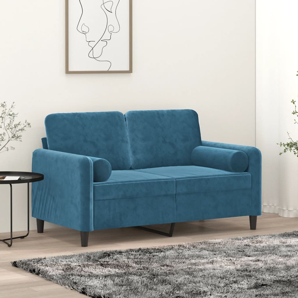 vidaXL 2-miestna pohovka s vankúšmi modrá 120 cm zamat