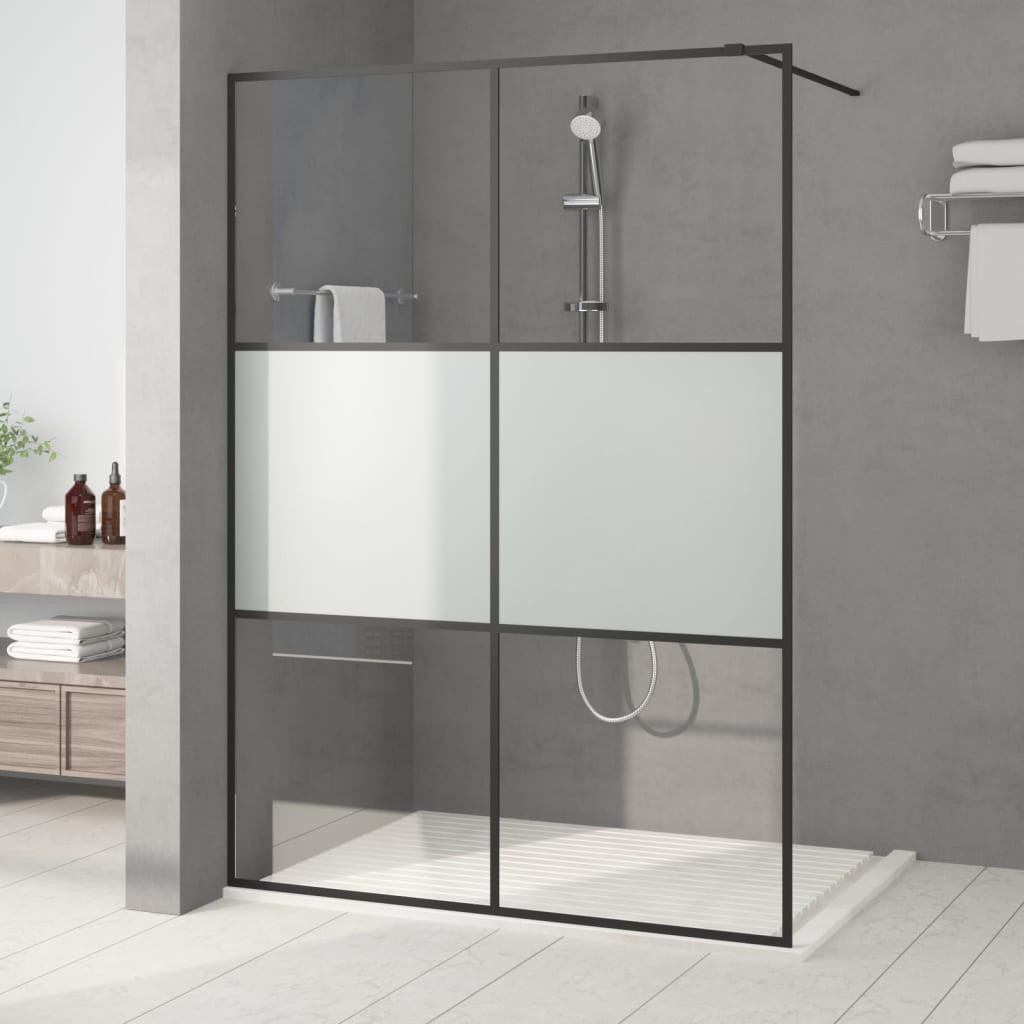 vidaXL Sprchová zástena čierna 140x195 cm polopriehľadné ESG sklo