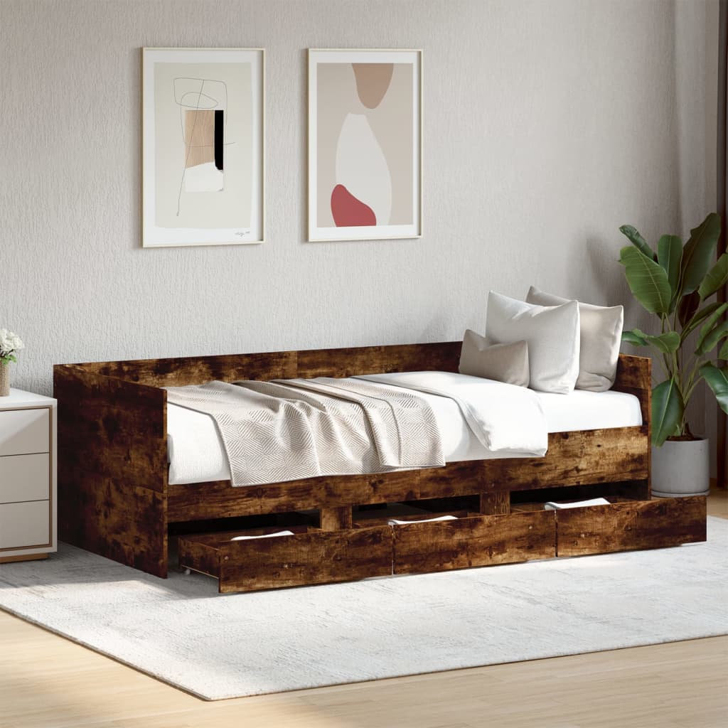 vidaXL Váľanda so zásuvkami bez matraca dymový dub 100x200 cm