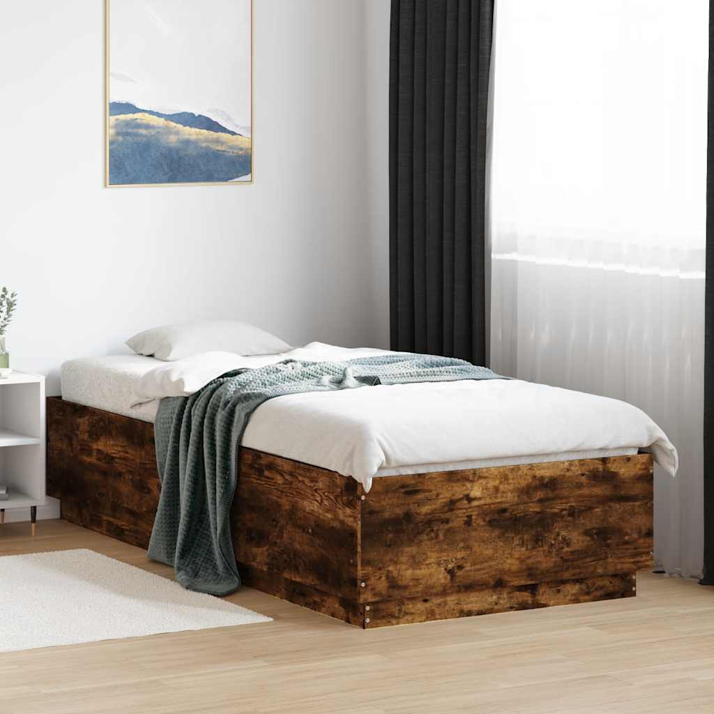 vidaXL Posteľný rám dymový dub 100x200 cm borovicový masív