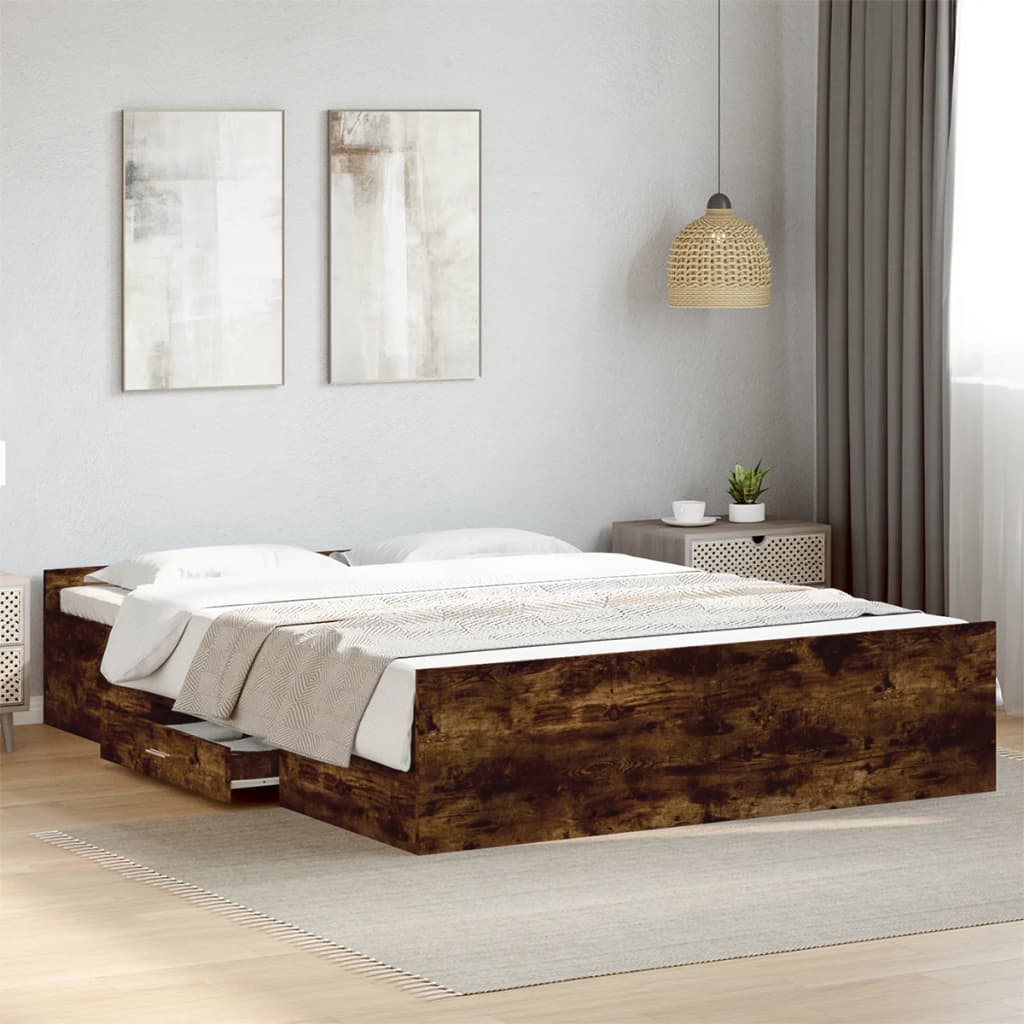 vidaXL Posteľný rám so zásuvkami dymový dub 160x200cm kompozitné drevo