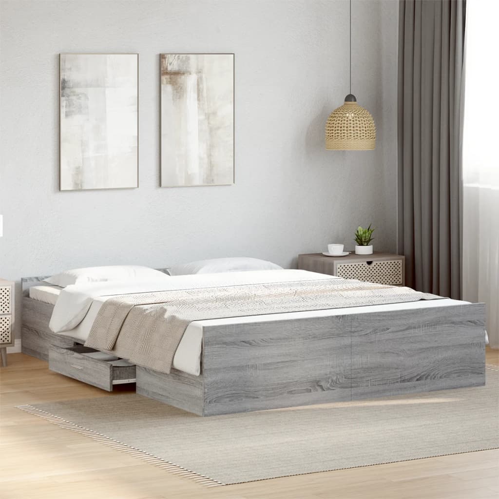 vidaXL Posteľný rám so zásuvkami sivý sonoma 160x200cm kompozit. drevo