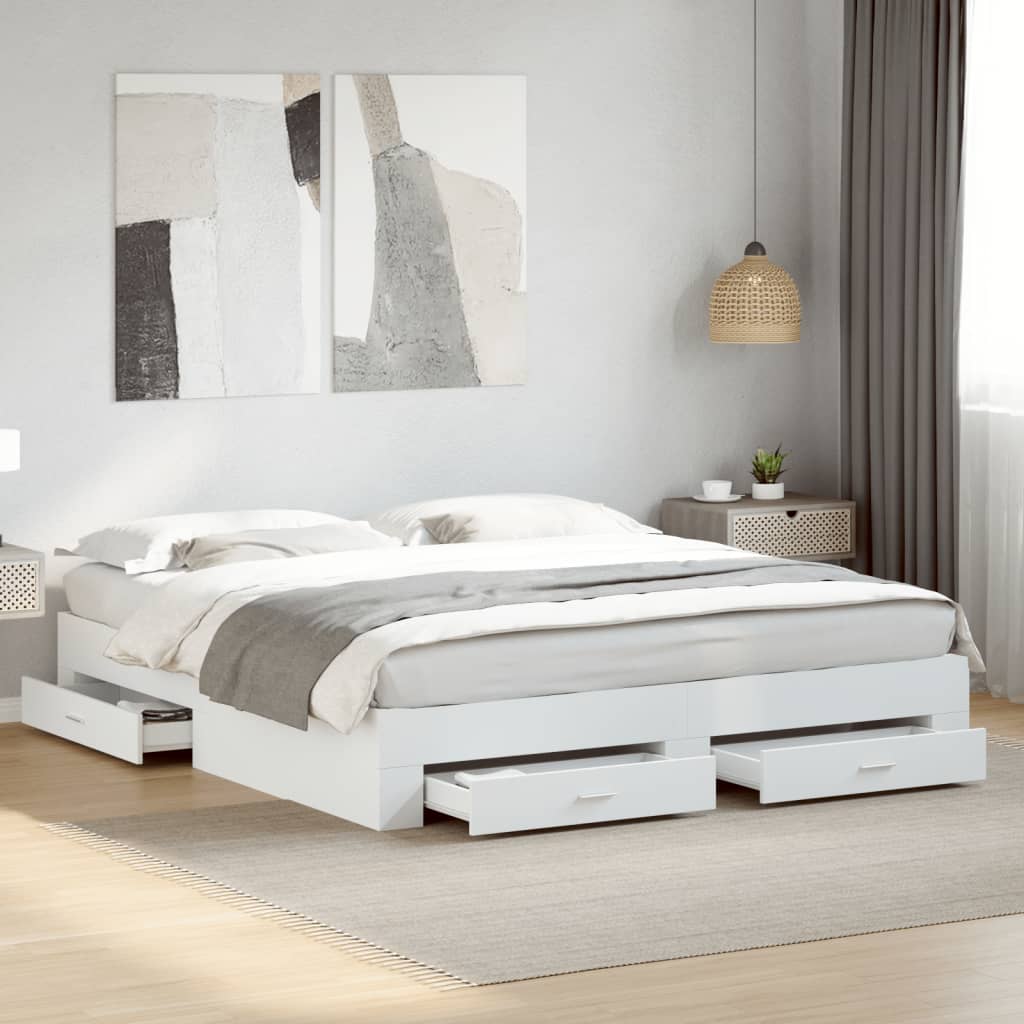 vidaXL Posteľný rám so zásuvkami biely 180x200 cm kompozitné drevo