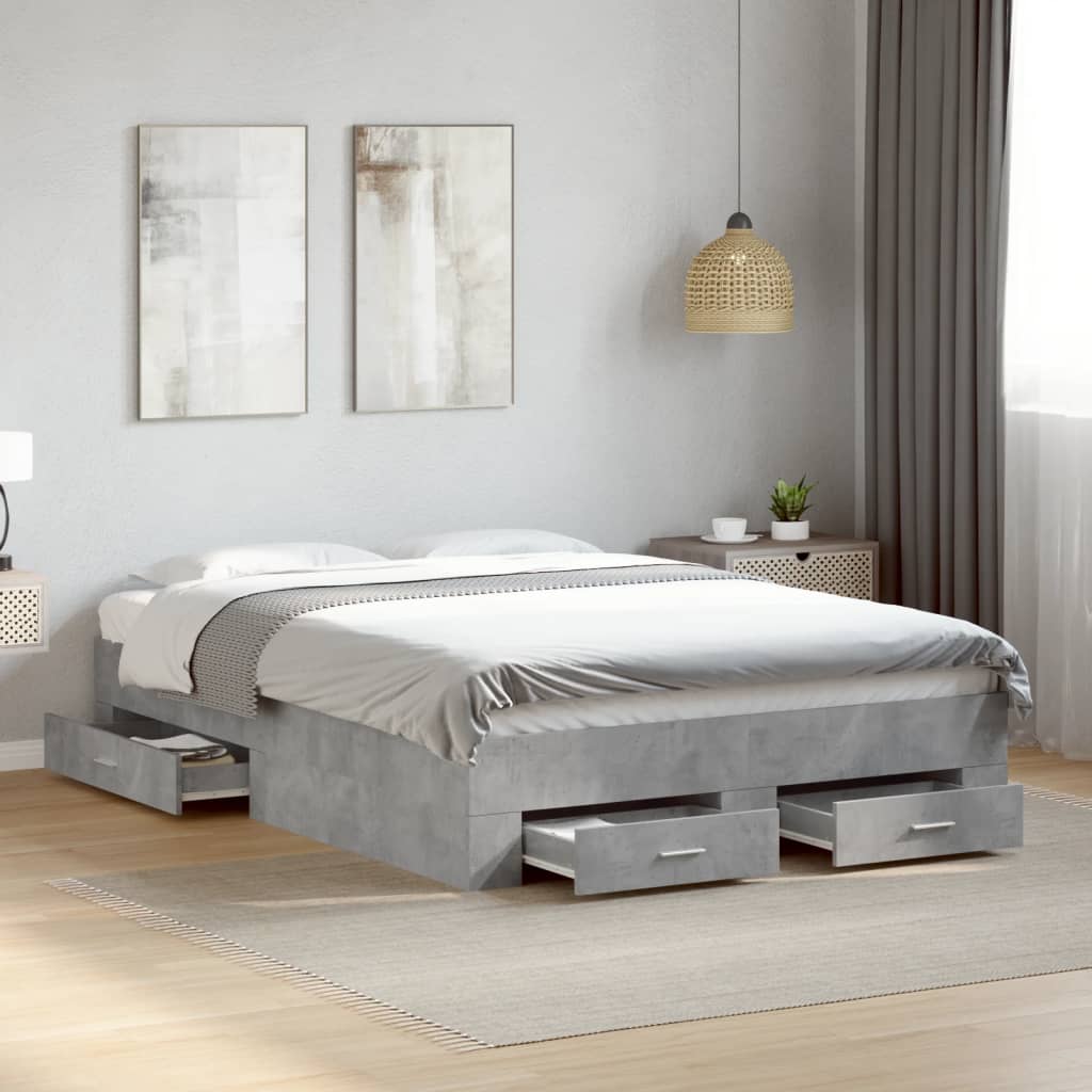 vidaXL Posteľný rám so zásuvkami betónovosivý 140x190cm kompozit.drevo