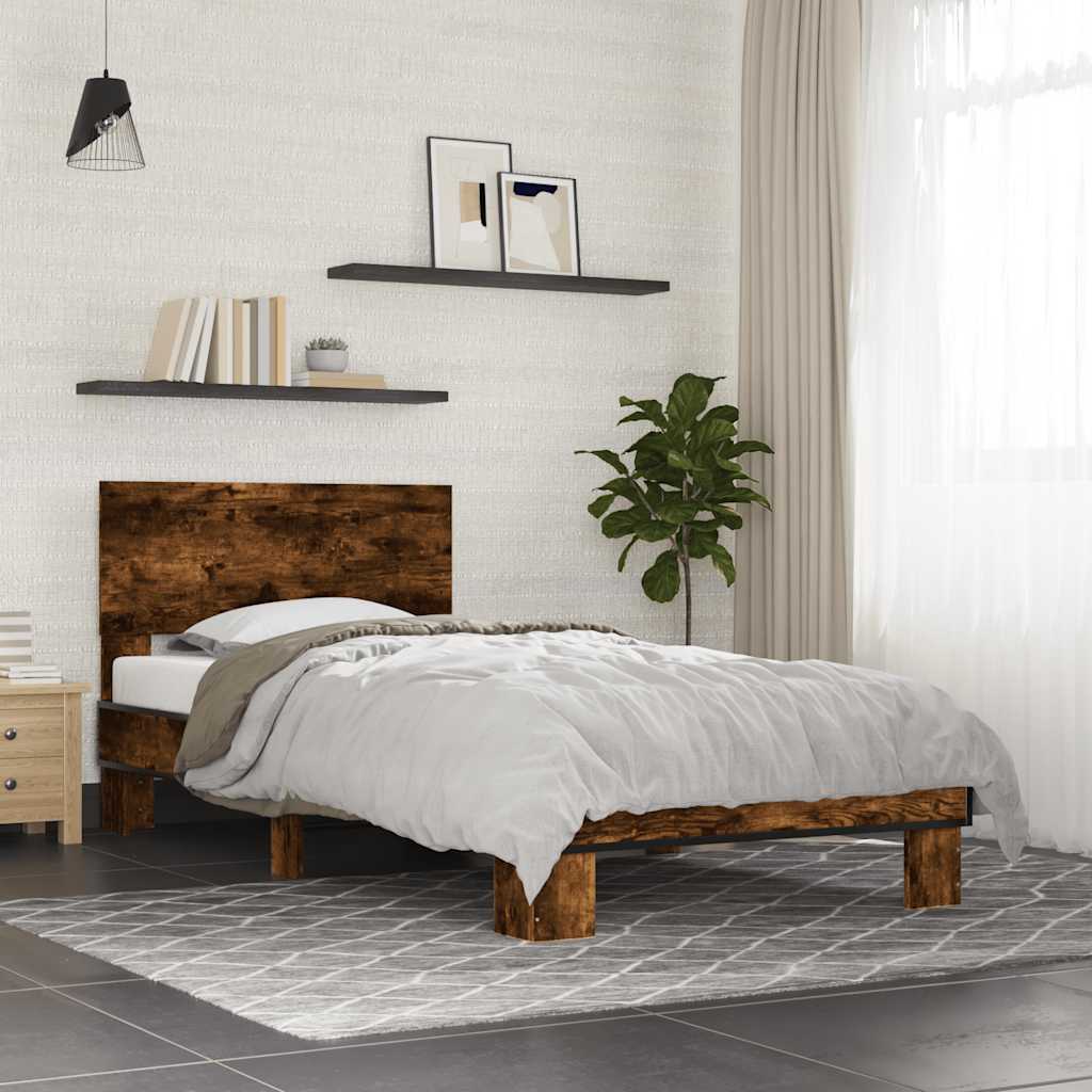 vidaXL Posteľný rám dymový dub 90x190 cm kompozitné drevo a kov