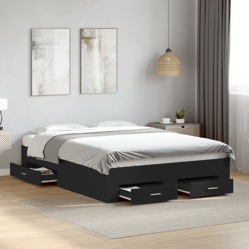 vidaXL Posteľný rám so zásuvkami čierny 140x190 cm kompozitné drevo