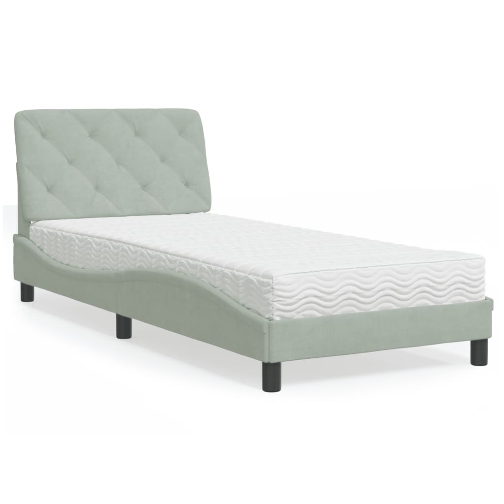 vidaXL Posteľný rám s matracom bledosivý 80x200 cm zamat