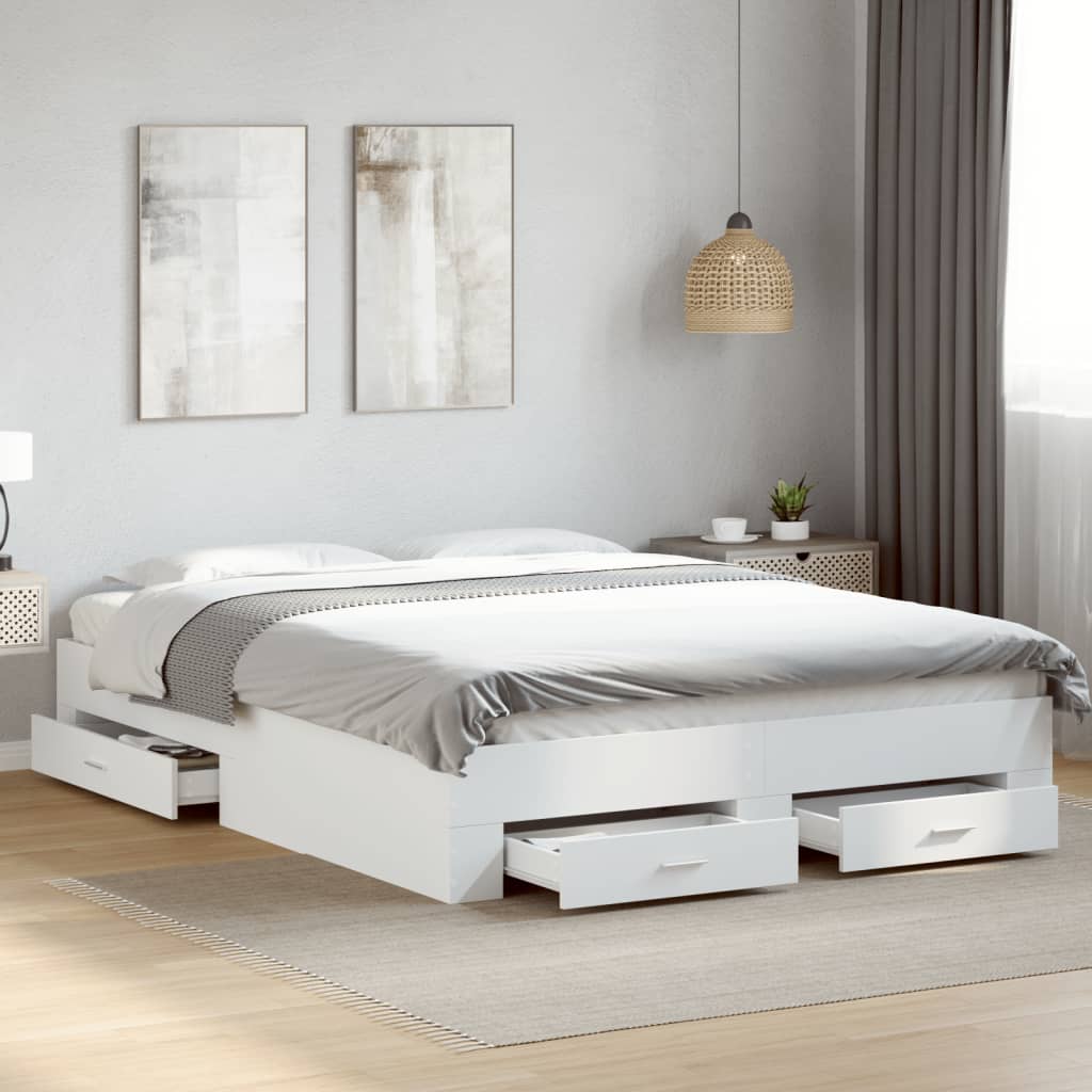 vidaXL Posteľný rám so zásuvkami biely 160x200 cm kompozitné drevo