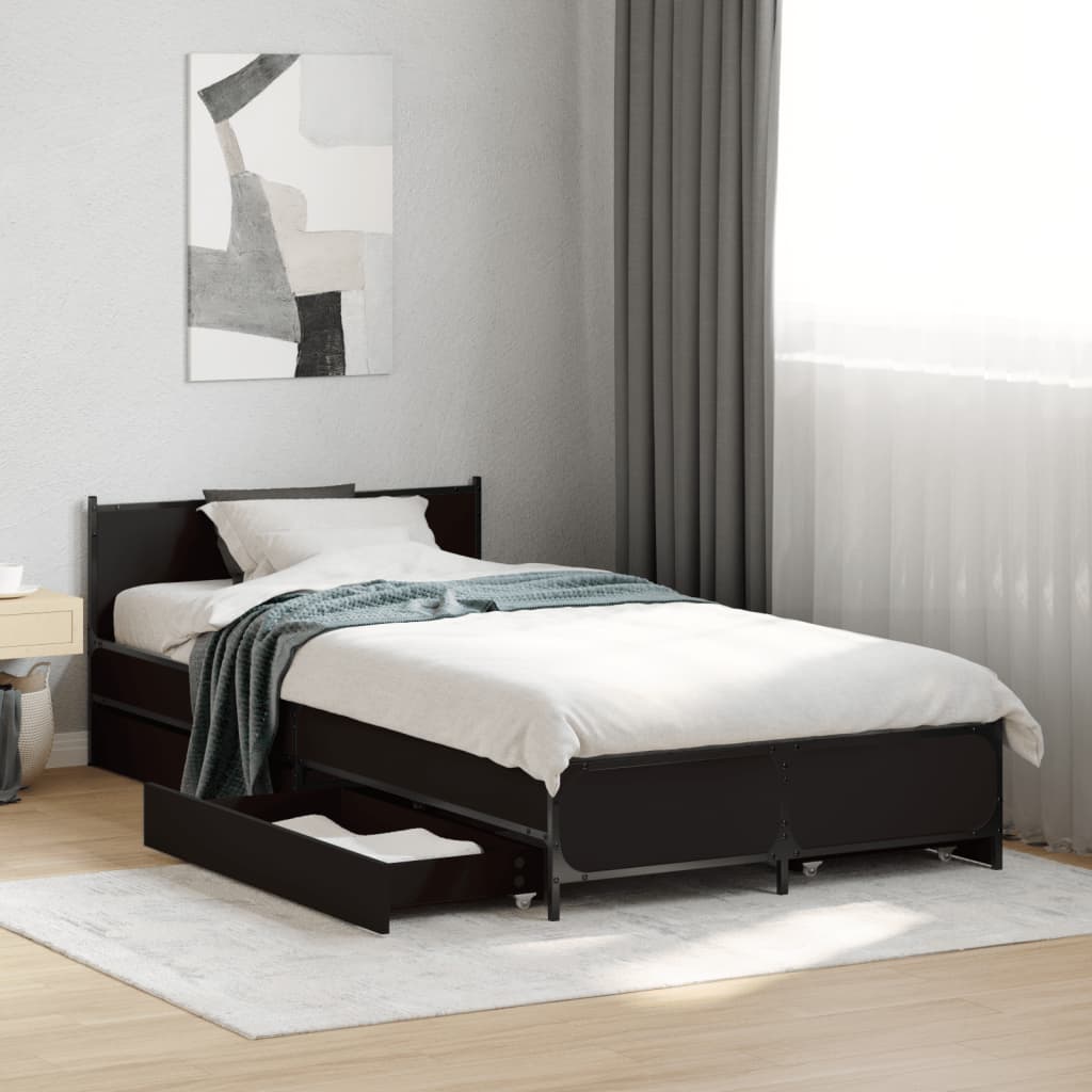 vidaXL Posteľný rám so zásuvkami čierny 90x190 cm kompozitné drevo