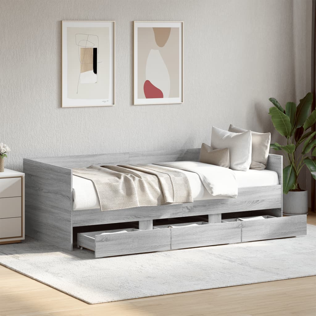 vidaXL Váľanda so zásuvkami bez matraca sivá sonoma 90x200 cm