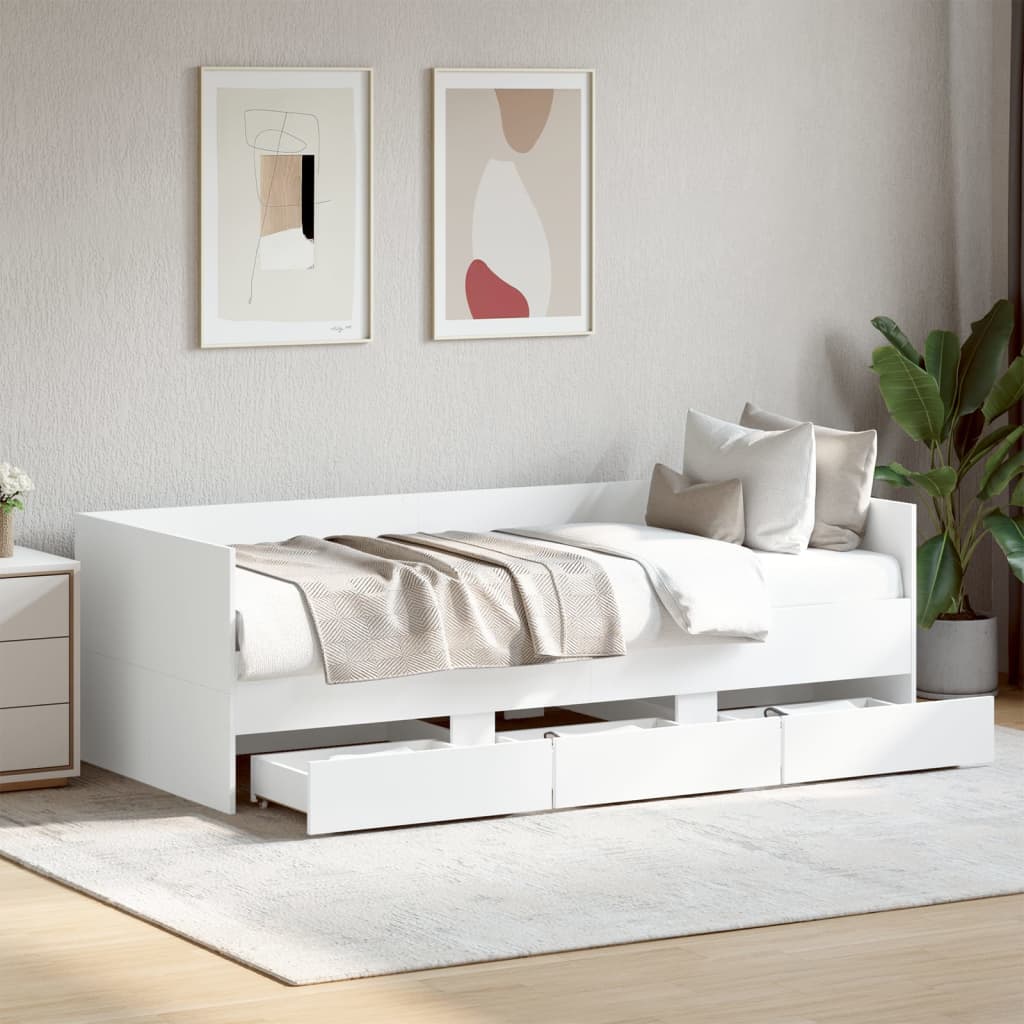 vidaXL Váľanda so zásuvkami bez matraca biela 90x200 cm