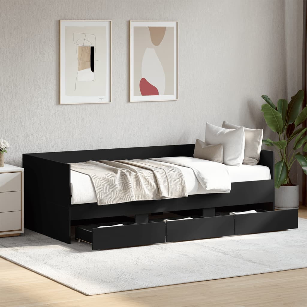 vidaXL Váľanda so zásuvkami bez matraca čierna 90x200 cm