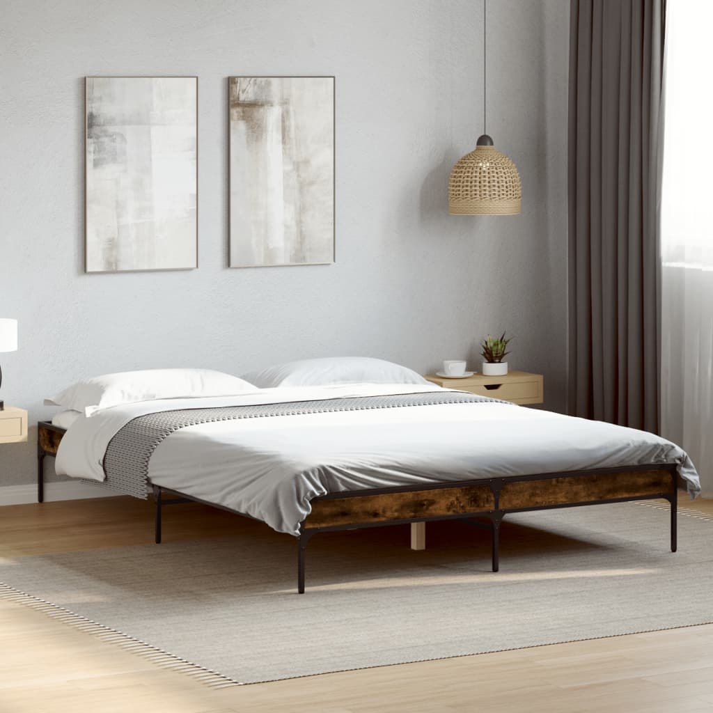 vidaXL Posteľný rám dymový dub 135x190 cm kompozitné drevo a kov