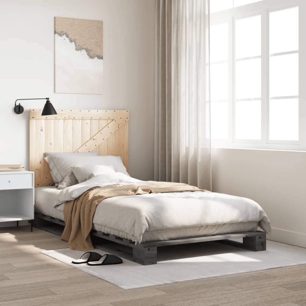 vidaXL Posteľný rám s čelom sivý 100x200 cm borovicový masív