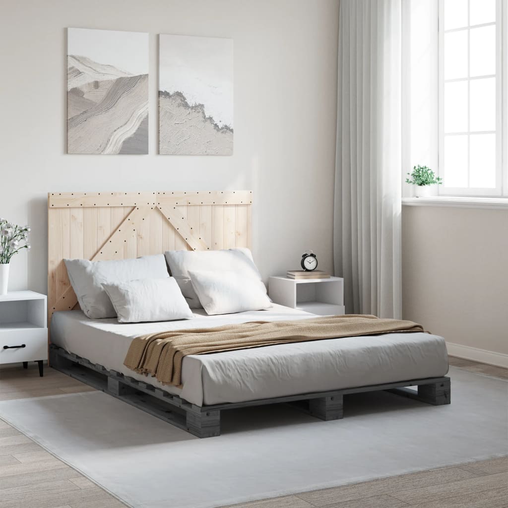 vidaXL Posteľný rám s čelom sivý 140x200 cm borovicový masív