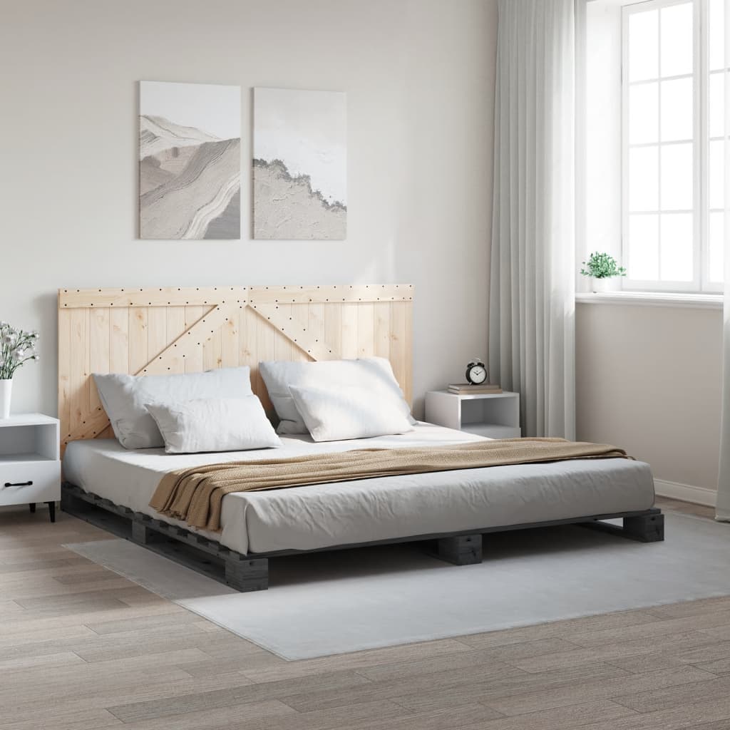 vidaXL Posteľný rám s čelom sivý 200x200 cm masívna borovica