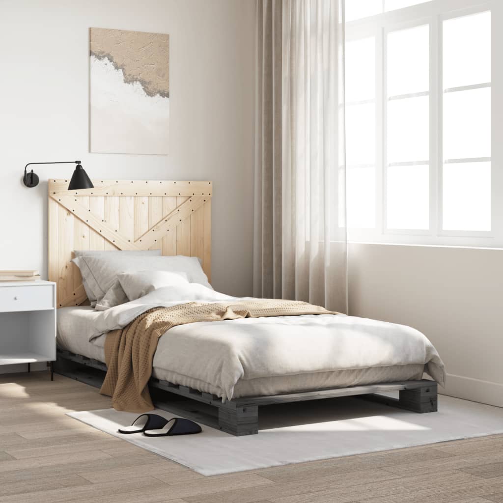 vidaXL Posteľný rám s čelom sivý 100x200 cm borovicový masív