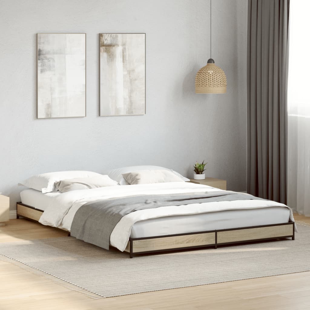 vidaXL Posteľný rám dub sonoma 150x200 cm kompozitné drevo a kov