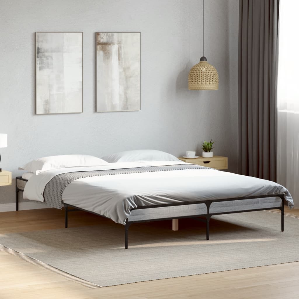 vidaXL Posteľný rám sivý sonoma 120x200 cm kompozitné drevo a kov