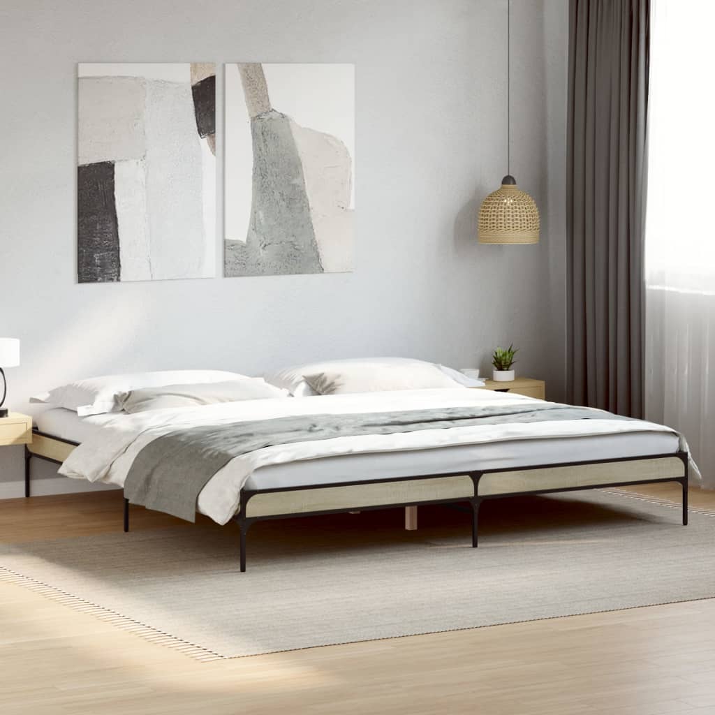 vidaXL Posteľný rám dub sonoma 200x200 cm kompozitné drevo a kov