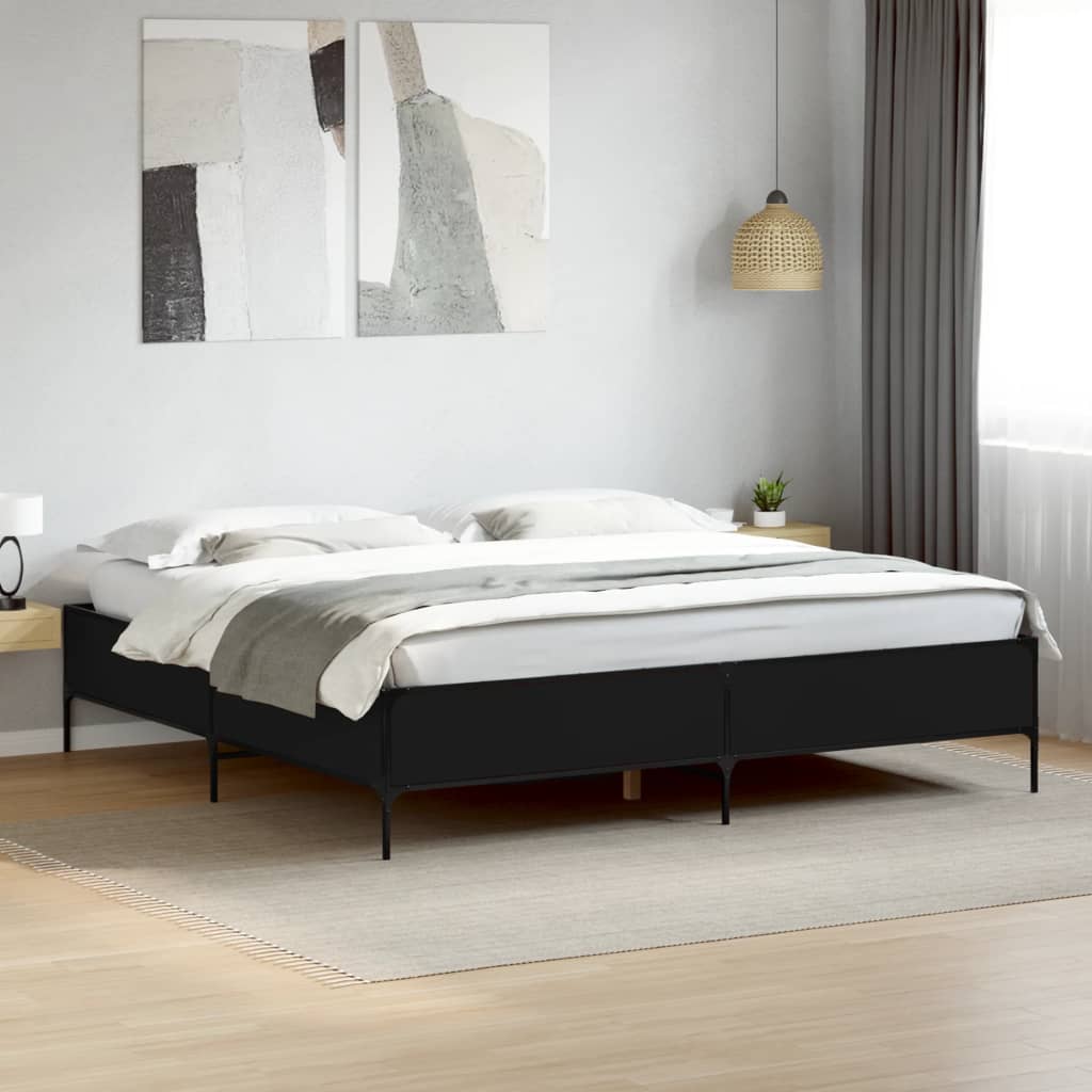 vidaXL Posteľný rám čierny 200x200 cm kompozitné drevo a kov