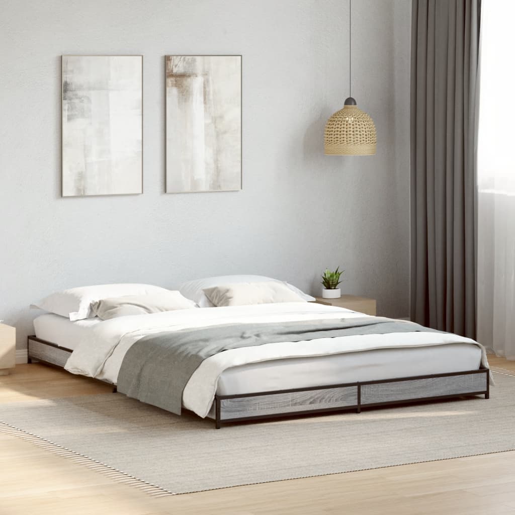 vidaXL Posteľný rám sivý sonoma 140x190 cm kompozitné drevo a kov