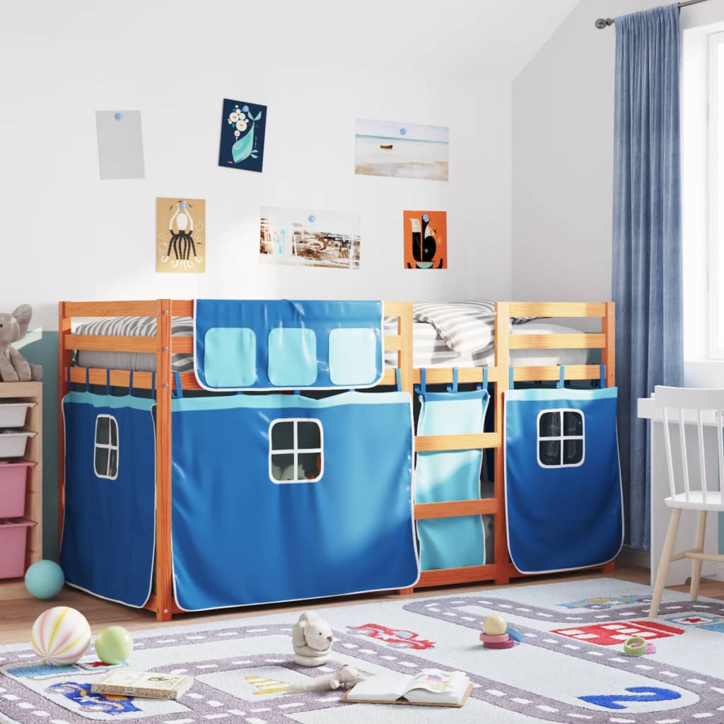 vidaXL Poschodová posteľ so závesmi modrá 80x200 cm masívna borovica