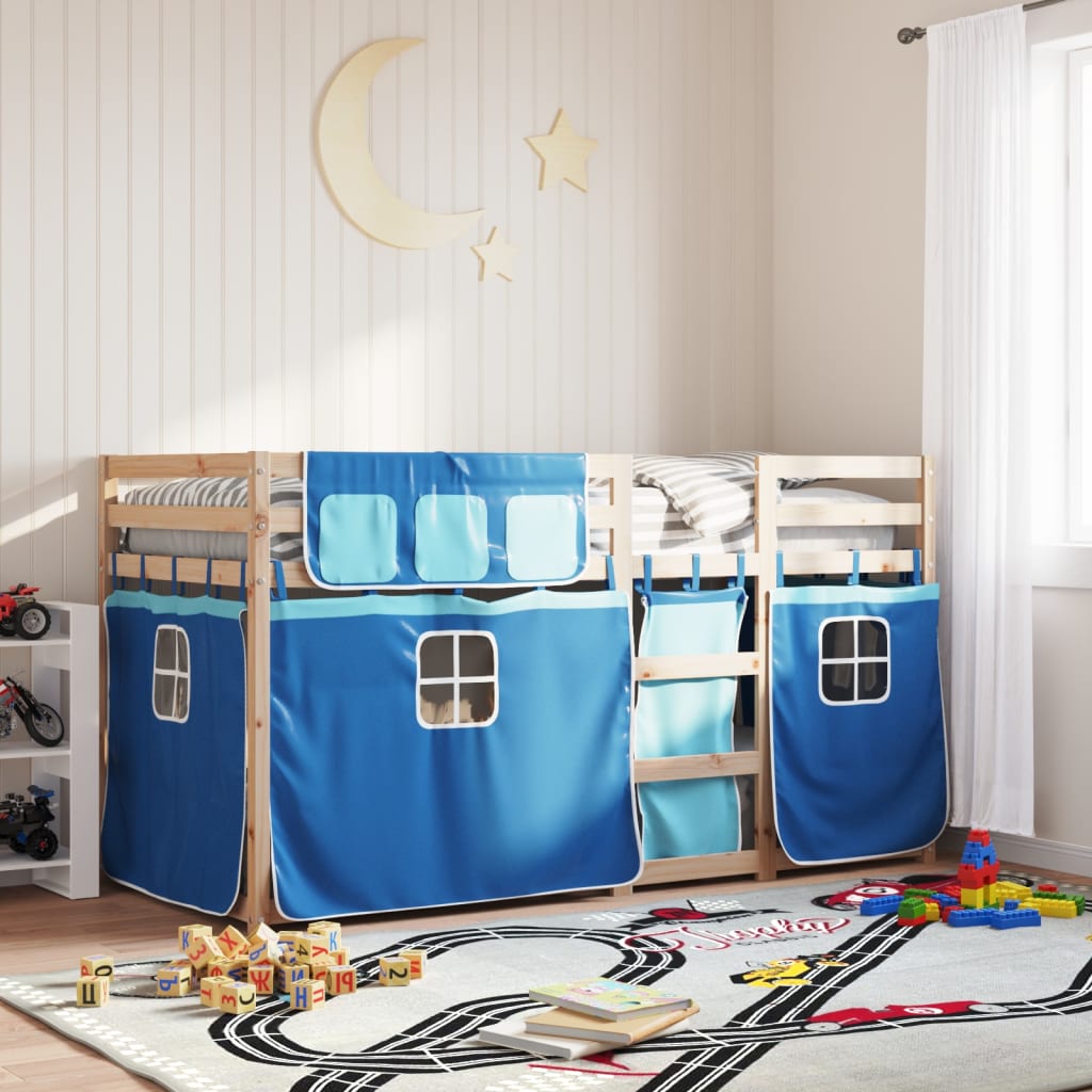 vidaXL Poschodová posteľ so závesmi modrá 80x200 cm masívna borovica