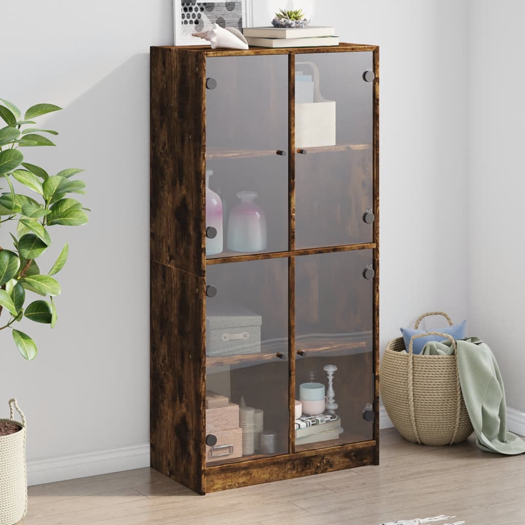 vidaXL Vysoká skrinka s dvierkami dymový dub 68x37x142cm kompoz. drevo