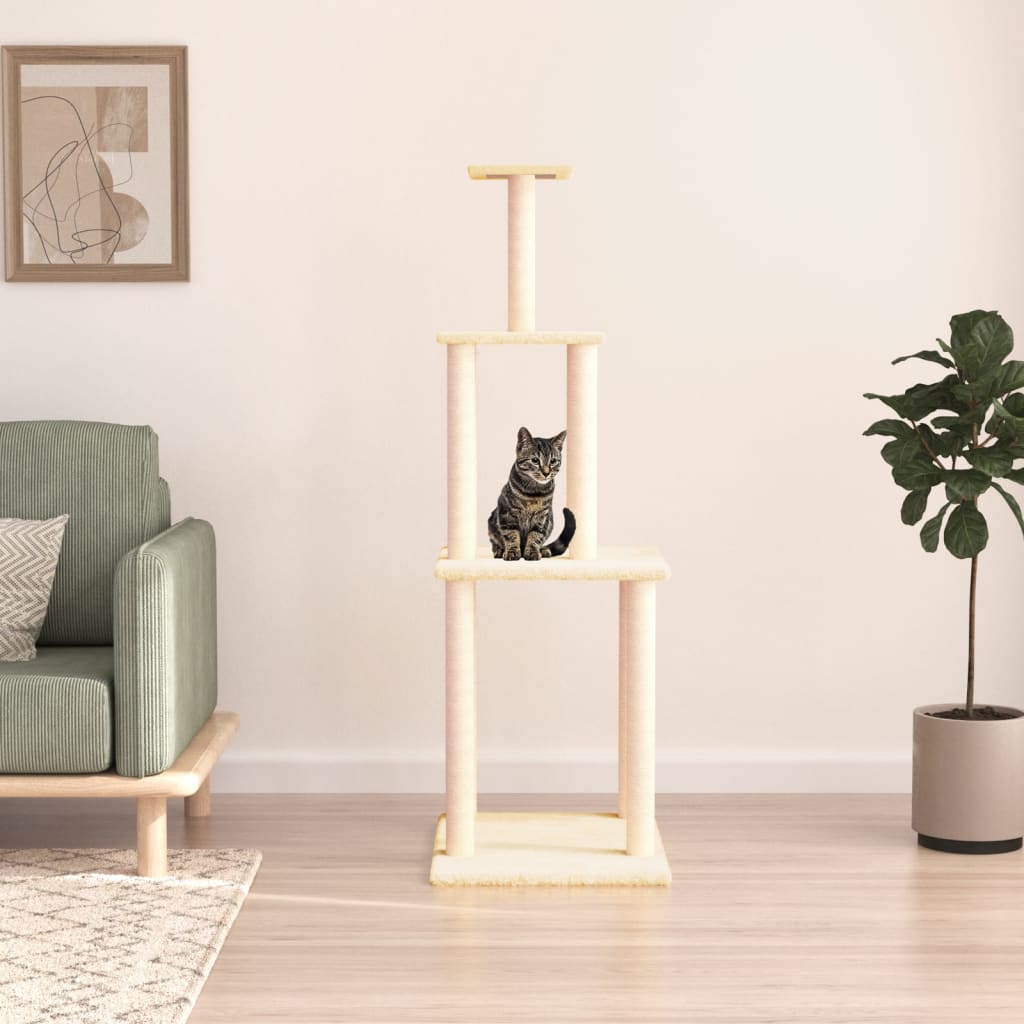 vidaXL Škrabadlo pre mačky so sisalovými stĺpikmi krémové 149 cm