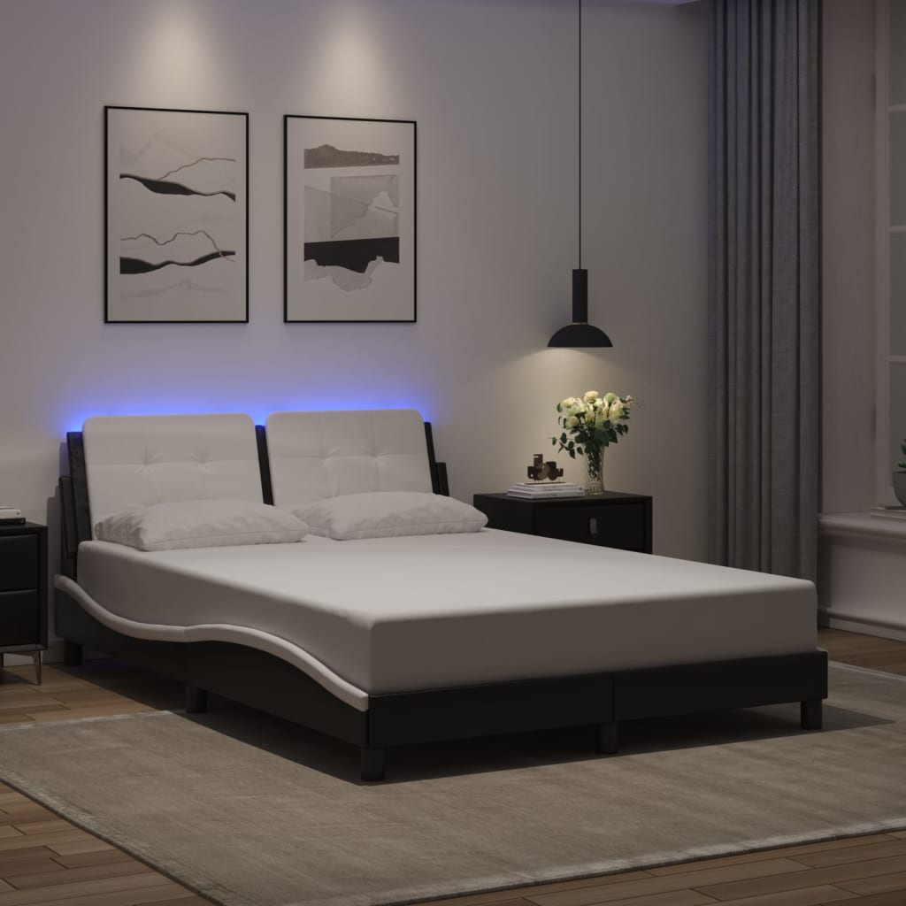 vidaXL Posteľný rám s LED svetlami, čierno biely 120x200cm, umelá koža