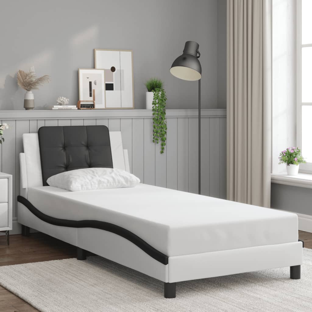 vidaXL Posteľný rám s čelom bielo-čierny 100x200 cm umelá koža