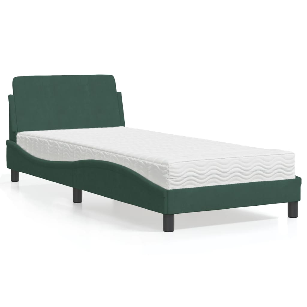 vidaXL Posteľný rám s matracom tmavozelený 80x200 cm zamat