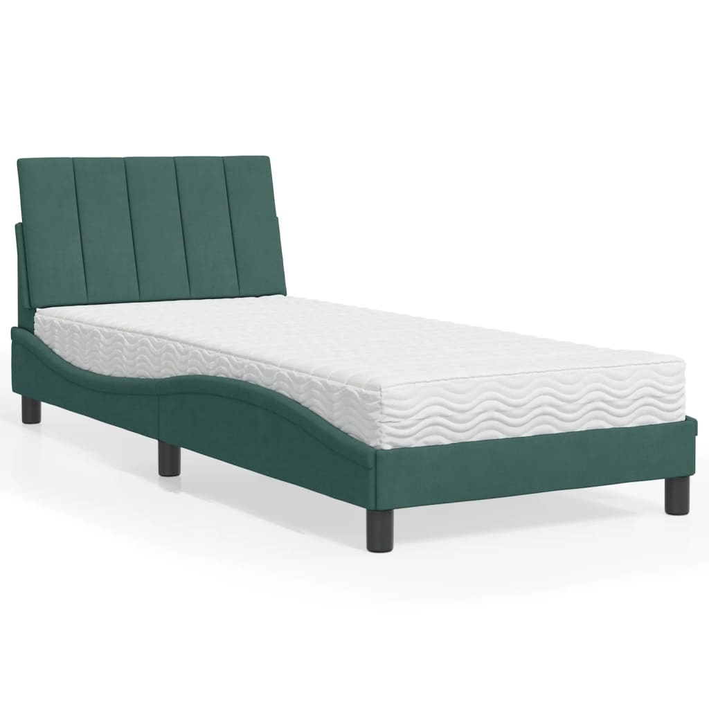 vidaXL Posteľný rám s matracom tmavozelený 80x200 cm zamat