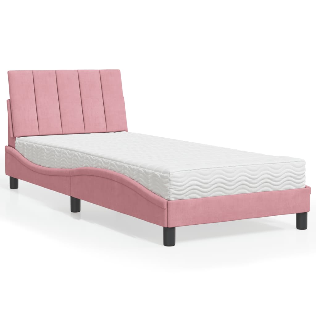 vidaXL Posteľný rám s matracom ružový 80x200 cm zamat