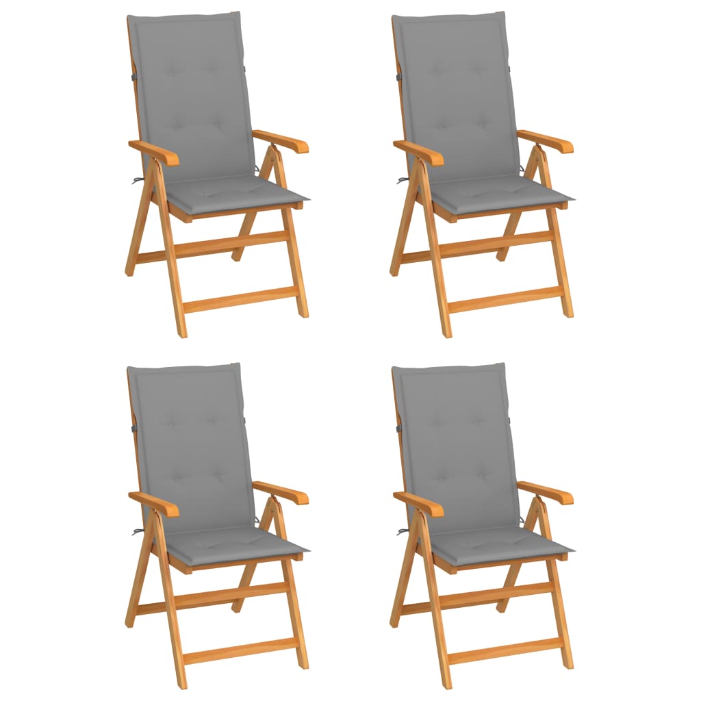 vidaXL Záhradné stoličky 4 ks, sivé podložky, tíkový masív