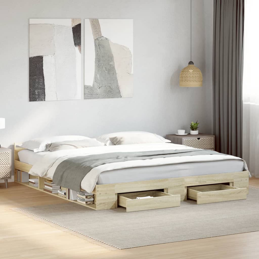 vidaXL Posteľný rám so zásuvkami dub sonoma 200x200cm kompozitné drevo