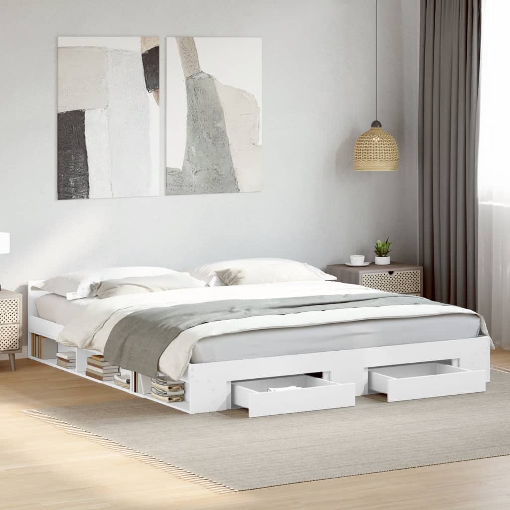 vidaXL Posteľný rám so zásuvkami biely 200x200 cm kompozitné drevo