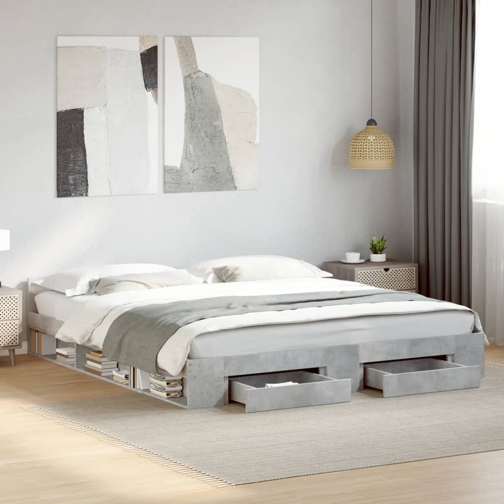 vidaXL Posteľný rám so zásuvkami betónový 200x200 cm kompozitné drevo