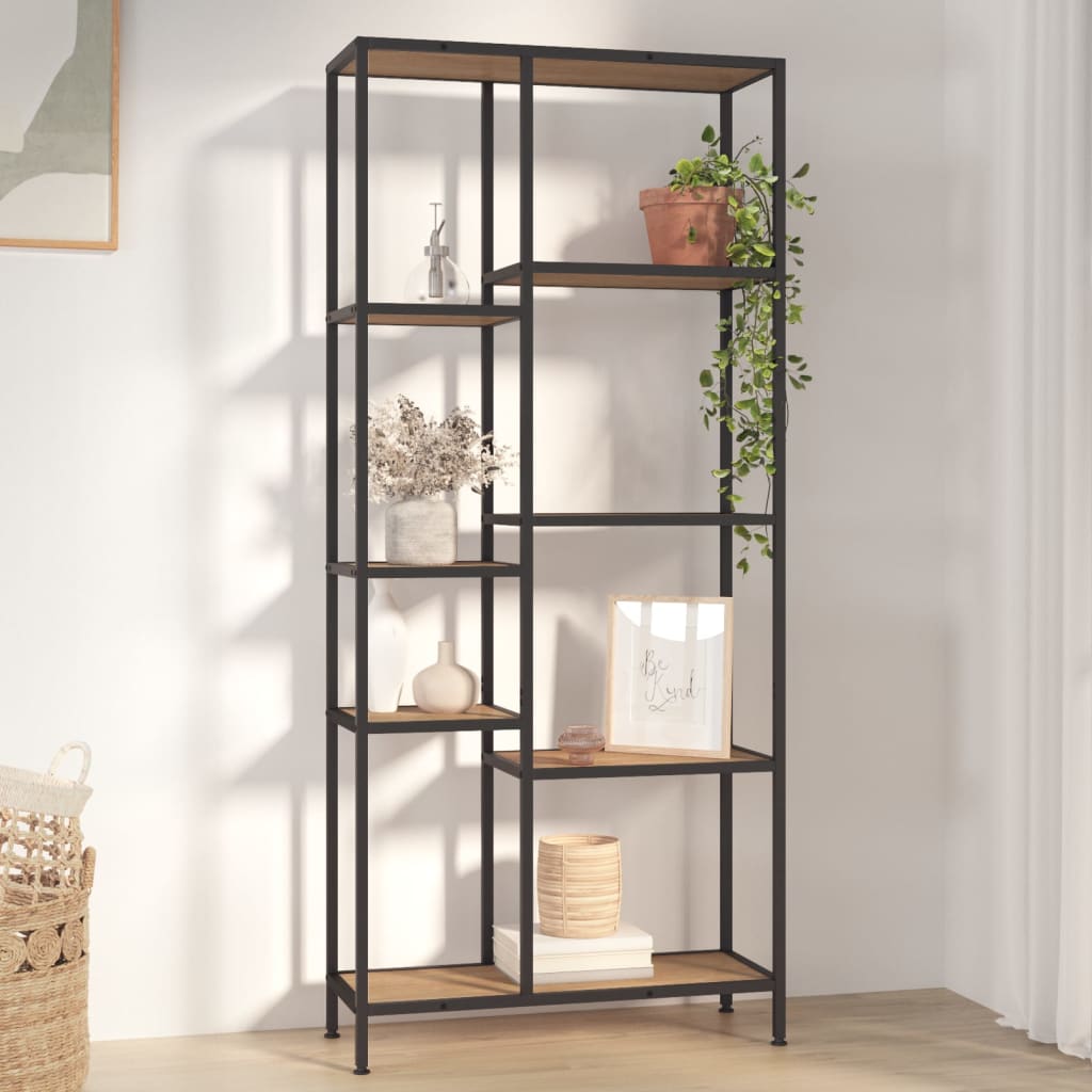 vidaXL Knižnica 80x30x180 cm oceľ a sprac. drevo